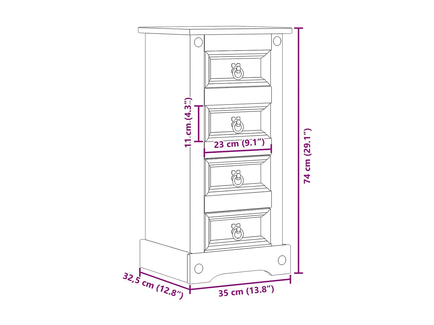 Comodino | Tavolino da notte Corona 35x32.5x74 cm in Legno Massello di Pino SHL4707