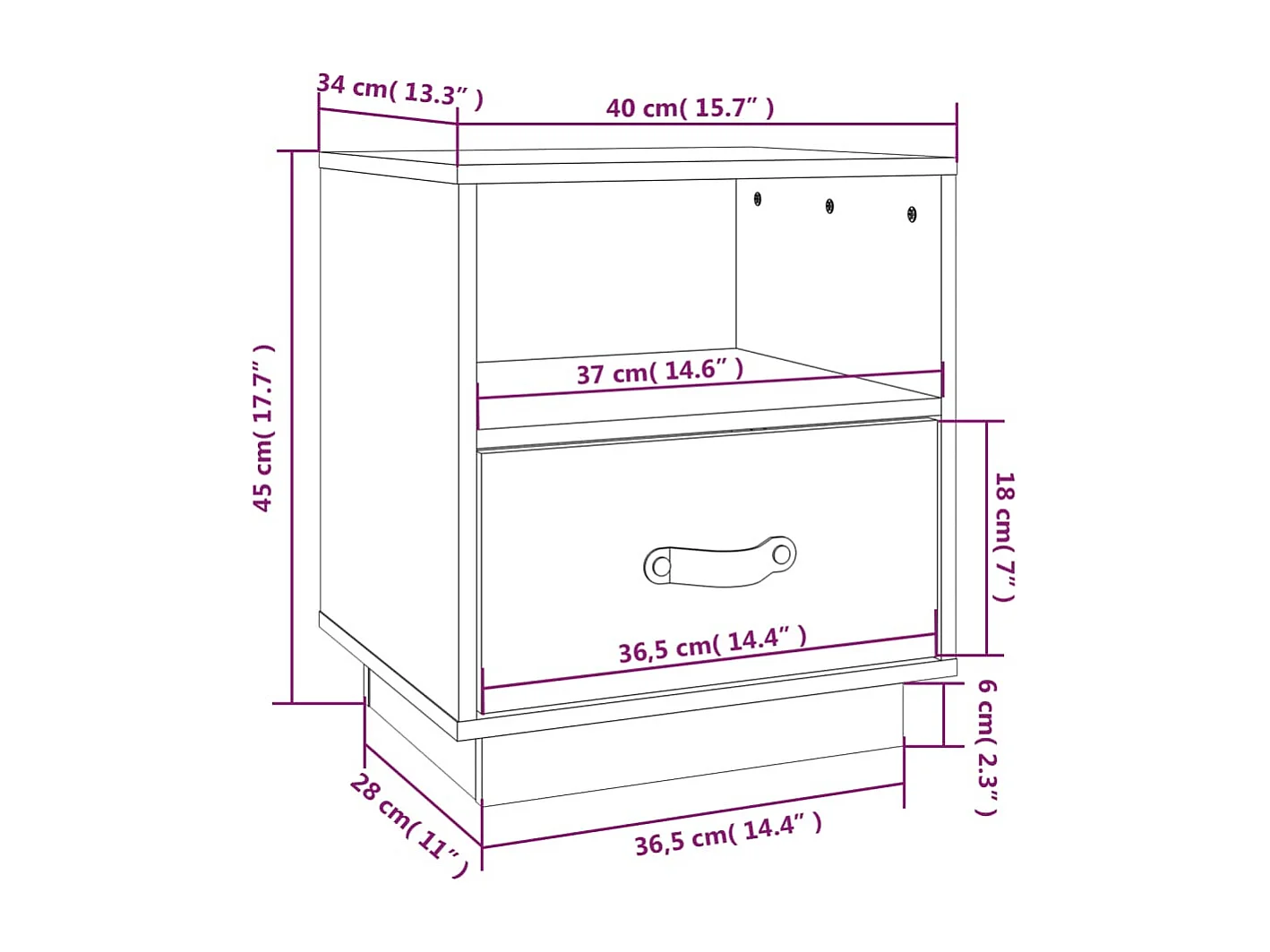 Nachttisch-Beistelltisch Grau 40x34x45 cm Massivholz Kiefer SHL34577