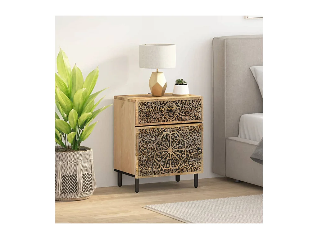 Table de chevet-Table d'appoint 50x33x60 cm bois de manguier massif