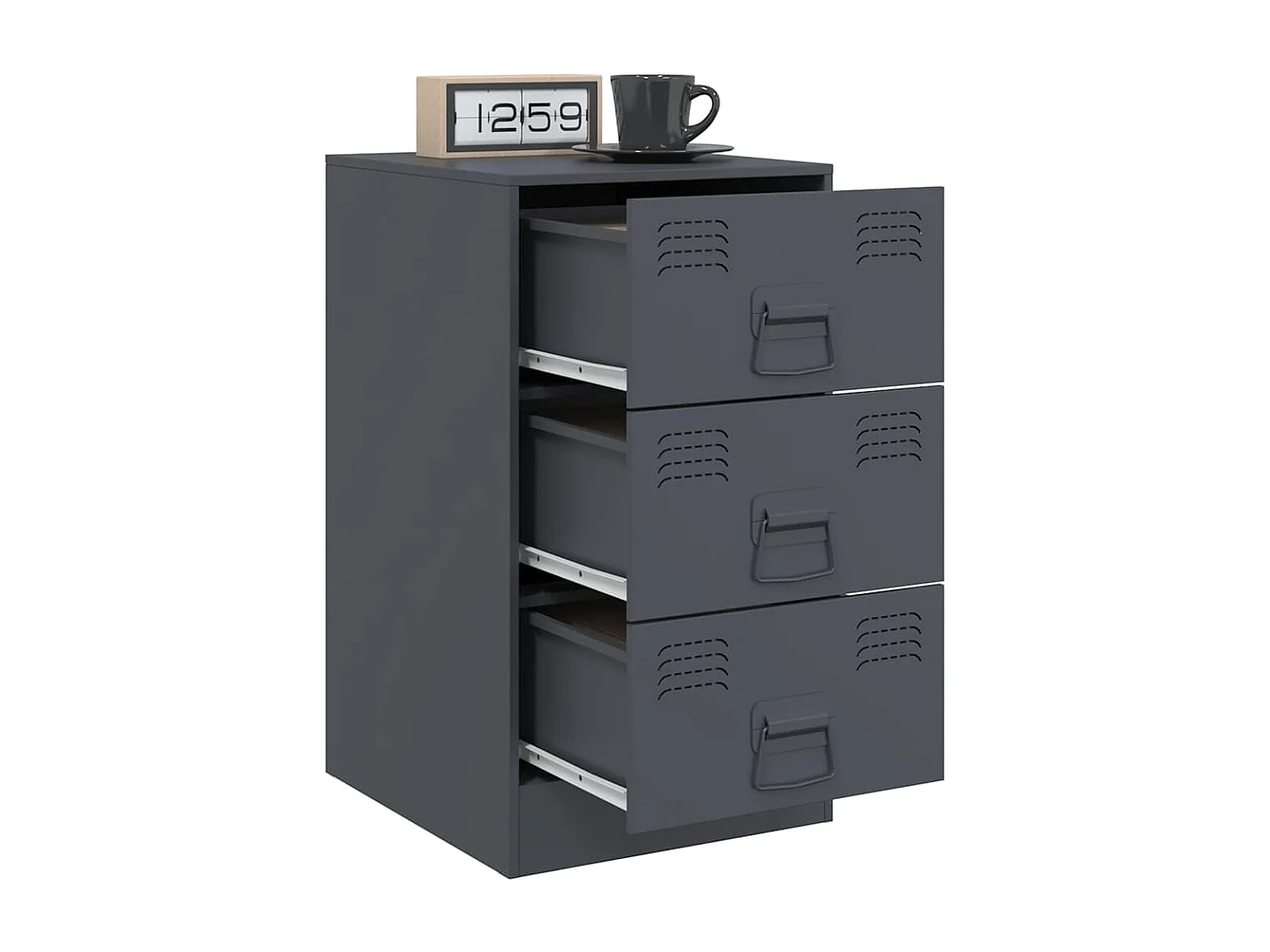 Nachttisch 2er Set-Beistelltisch-Nachttischkommode Anthrazit 34,5x39x62 cm Stahl SHL10146