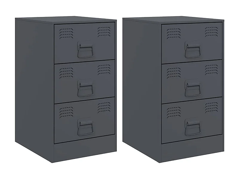 Tables de chevet lot de 2 avec tiroirs anthracite 34,5x39x62 cm acier