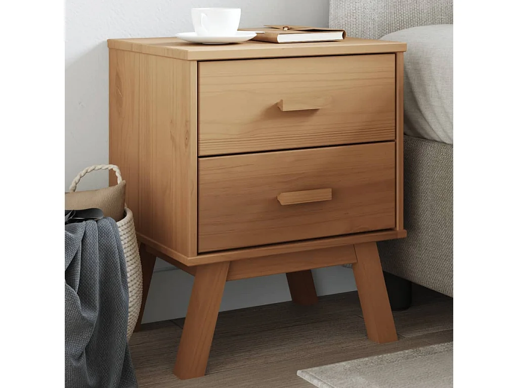 Nachttisch-Beistelltisch OLDEN Braun Massivholz Kiefer SHL54361