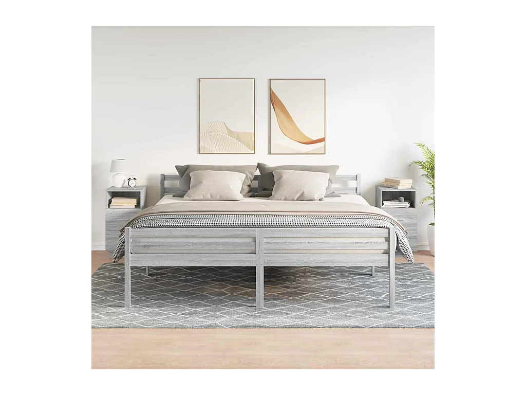 Mesillas de noche | Mesita de noche 2 uds con 2 cajones gris sonoma 36x36x68 cm