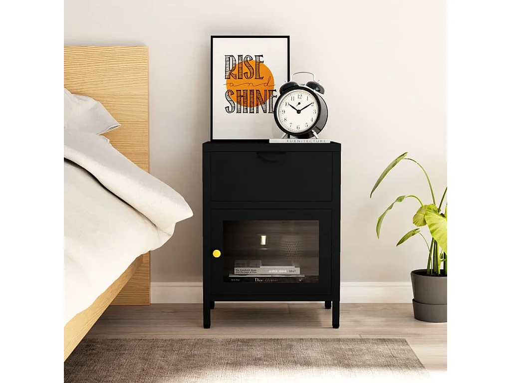 Nachttisch-Beistelltisch Schwarz 40x30x54,5 cm Stahl und Glas SHL75561