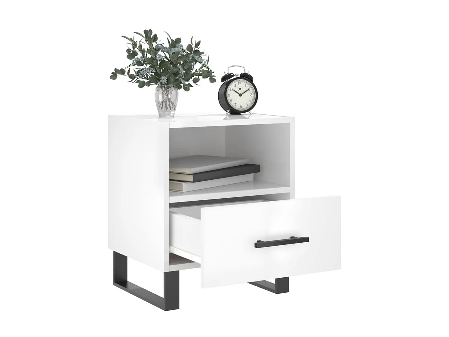 Nachttisch 2er Set-Beistelltisch-Nachttischkommode Hochglanz-Weiß 40x35x47,5 cm Holzwerkstoff SHL56769