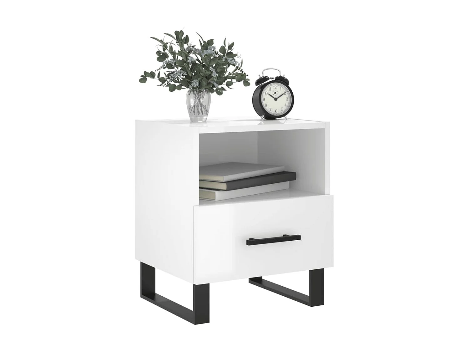 Nachttisch 2er Set-Beistelltisch-Nachttischkommode Hochglanz-Weiß 40x35x47,5 cm Holzwerkstoff SHL56769