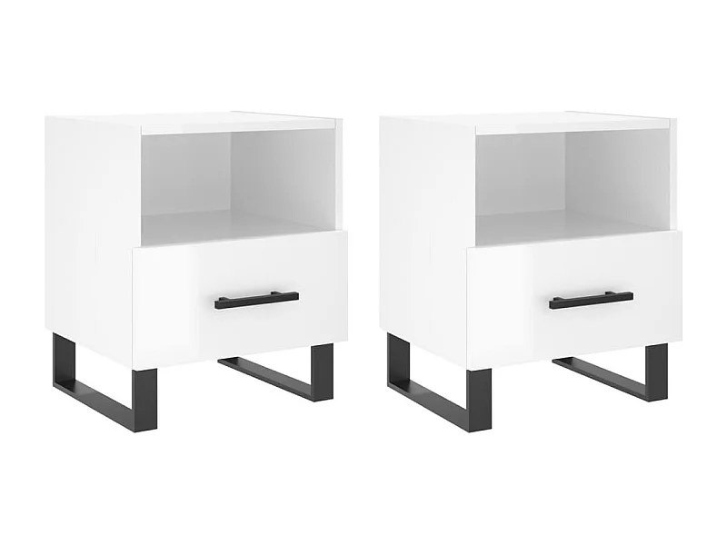 Tables de chevet lot de 2 avec rangement blanc brillant 40x35x47,5 cm