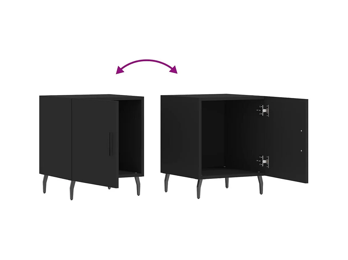 Lot de 2 Tables de chevet avec rangement noir 40x40x50 cm bois d’ingénierie