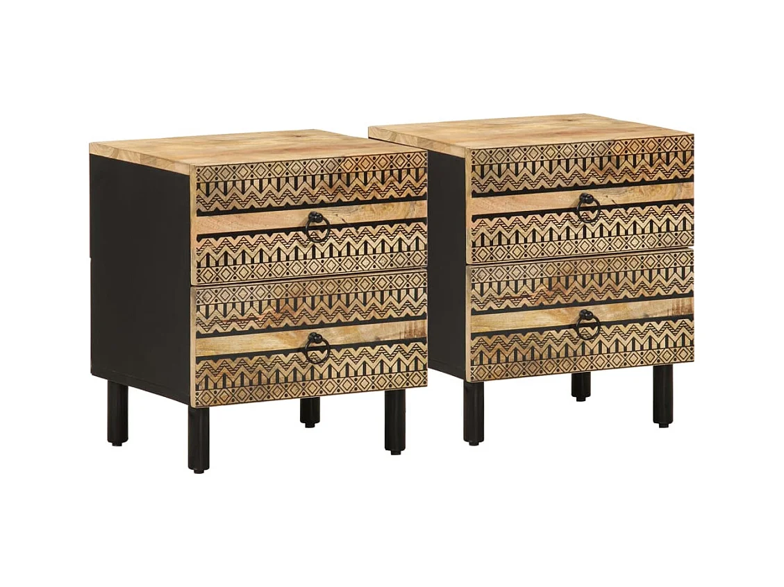 Mesitas de noche | Mesilla de noche 2 uds madera mango rugosa negro 40x33,5x46 cm