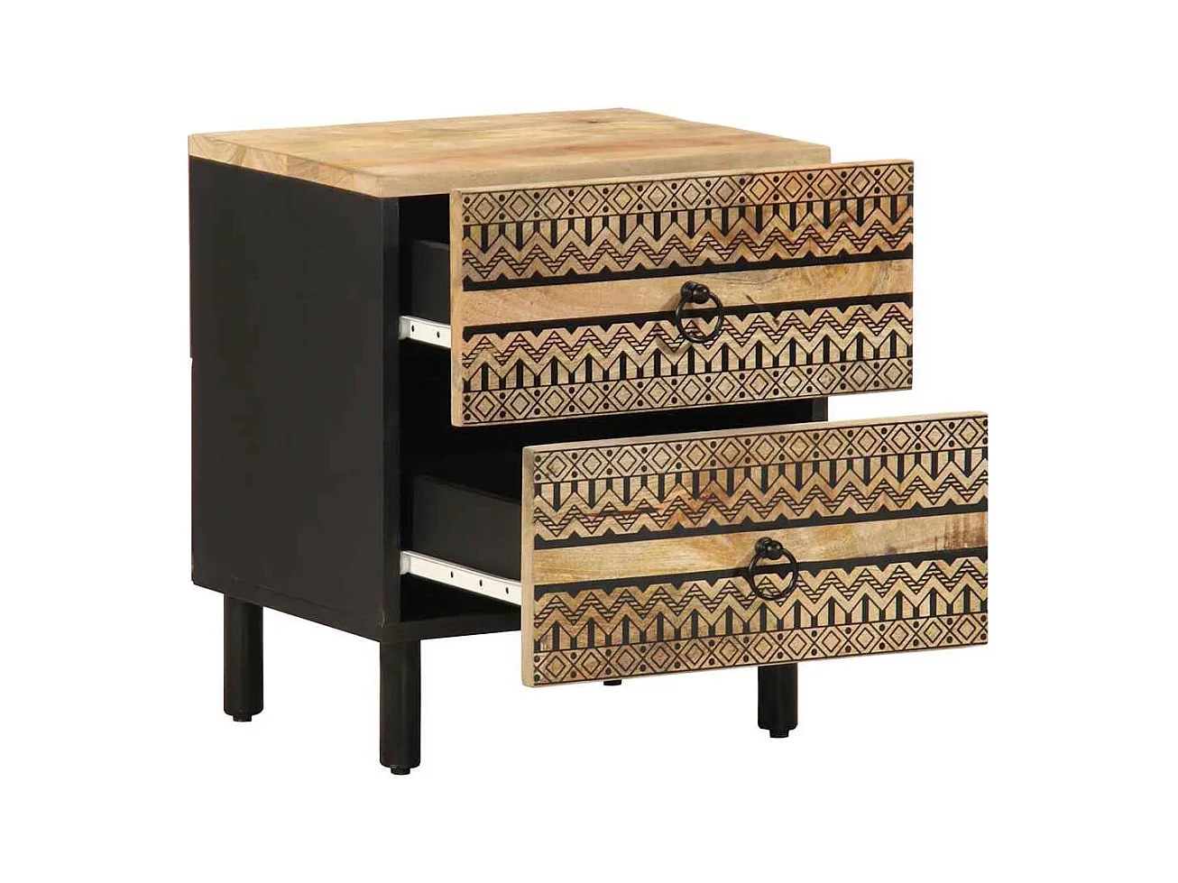 Mesitas de noche | Mesilla de noche 2 uds madera mango rugosa negro 40x33,5x46 cm