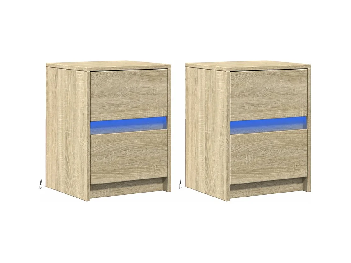 Mesitas de noche | Mesilla de noche luces LED 2 uds madera ingeniería roble Sonoma