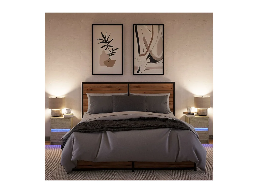 Mesitas de noche | Mesilla de noche luces LED 2 uds madera ingeniería roble Sonoma