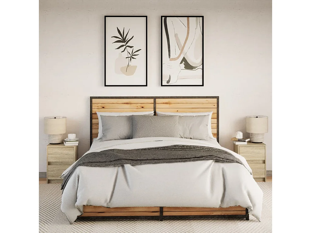 Nachttische mit LED-Leuchten 2er Set | Beistelltisch Sonoma Eiche Holzwerkstoff SHL28869