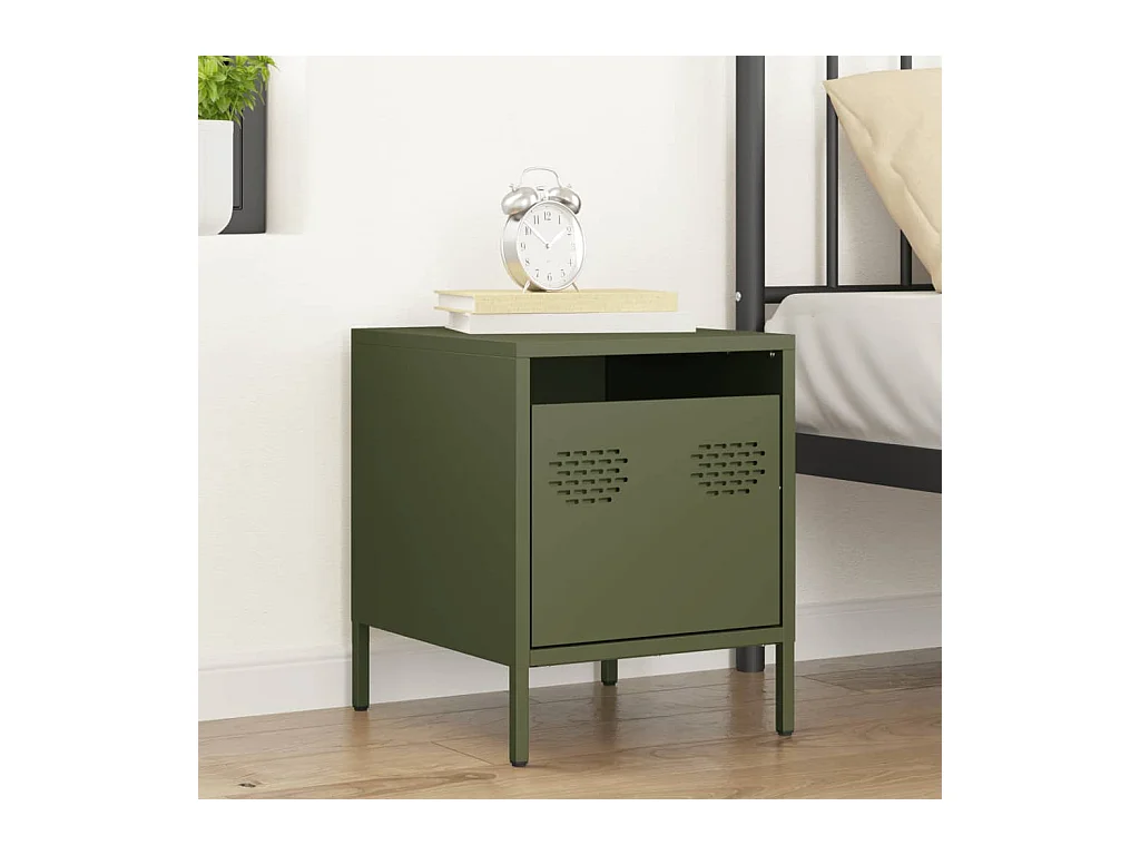 Mesita de noche | Mesilla de noche acero verde oliva 35x39x43,5 cm