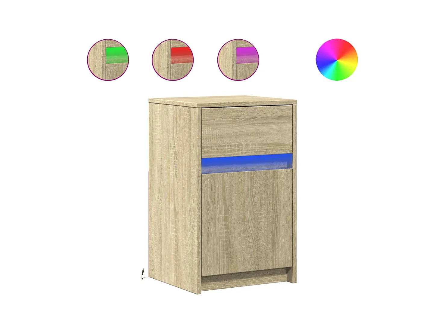 Mesita de noche | Mesilla de noche con luces LED madera de ingeniería roble Sonoma