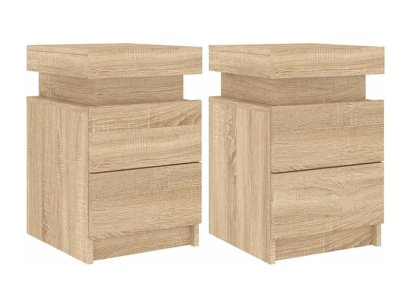 Pack 2 uds Mesitas de noche | Mesilla de noche con luces LED roble Sonoma 35x39x55 cm