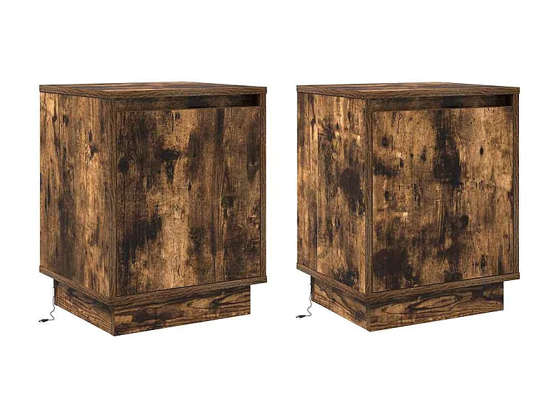 Lot de 2 Tables de chevet avec rangement Chêne fumé 39x34.5x50 cm