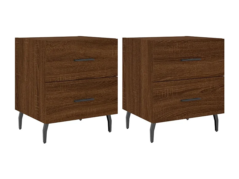 Mesita de noche | Mesilla de noche 2 uds. madera ingeniería marrón roble 40x35x47,5 cm