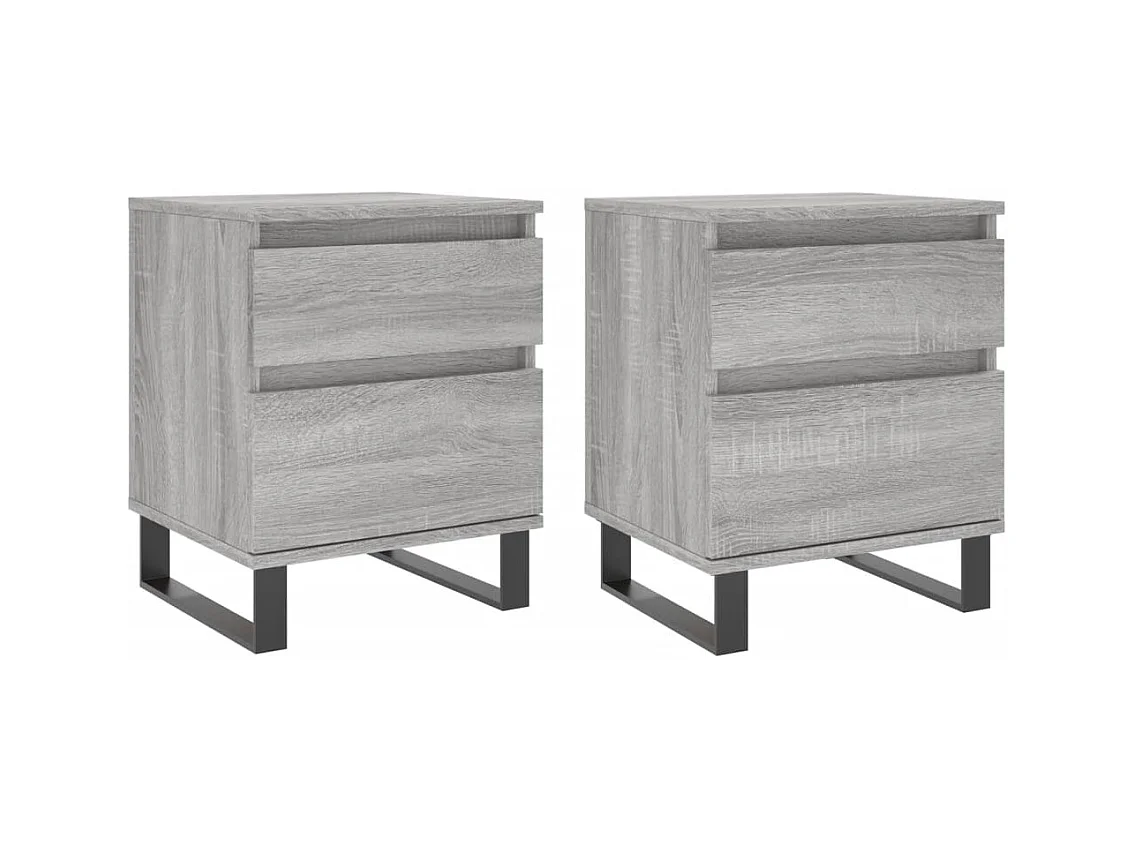 Mesita de noche | Mesilla de noche 2 uds. madera ingeniería gris Sonoma 40x35x50 cm