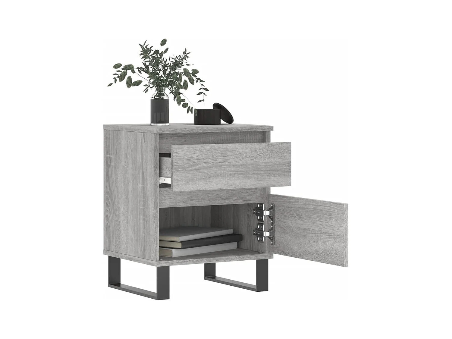 Mesita de noche | Mesilla de noche 2 uds. madera ingeniería gris Sonoma 40x35x50 cm