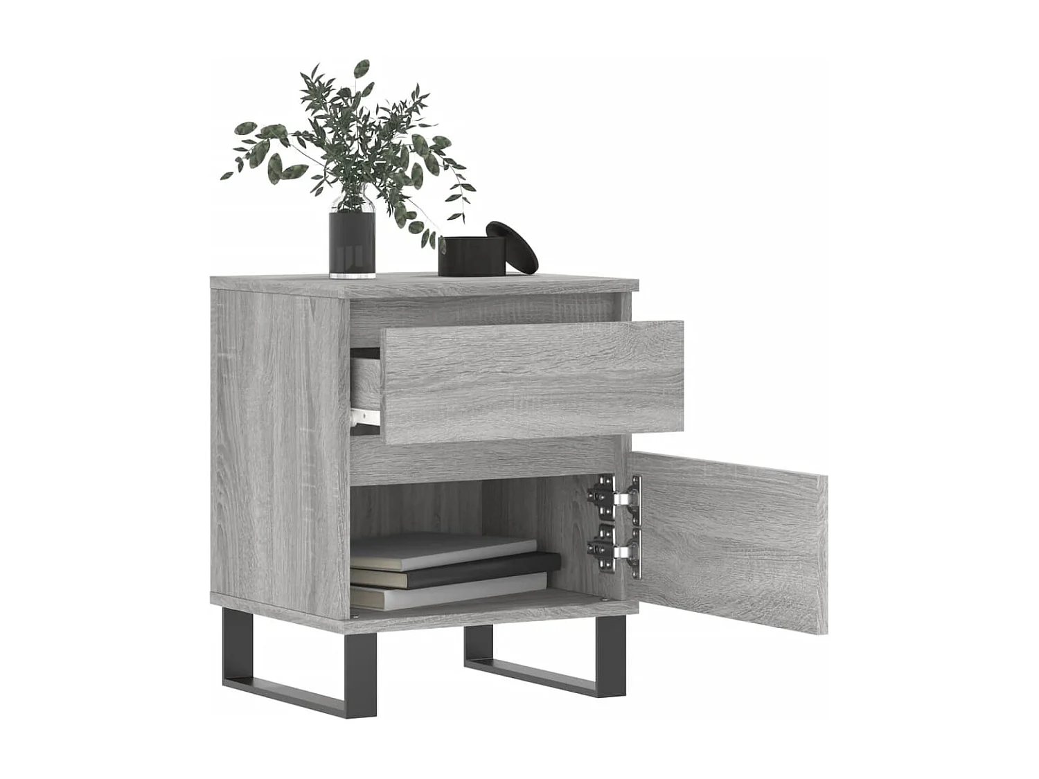 Nachttisch 2er Set-Beistelltisch-Nachttischkommode Grau Sonoma 40x35x50 cm Holzwerkstoff SHL60150