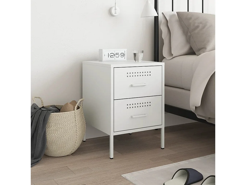 Nachttisch-Beistelltisch-Nachtschrank Weiß 36x39x50,5 cm Stahl SHL91400