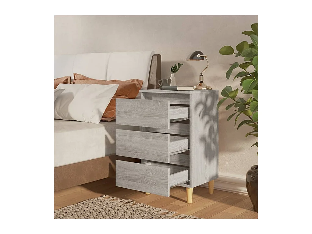 Mesita de noche | Mesilla de noche con patas madera maciza gris Sonoma 40x35x69 cm