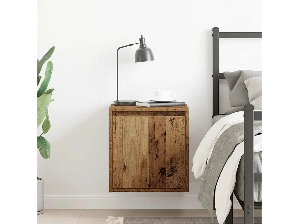 Nachttisch hängend | Wand-Nachttisch Altholz-Optik 38x34x40 cm SHL24601