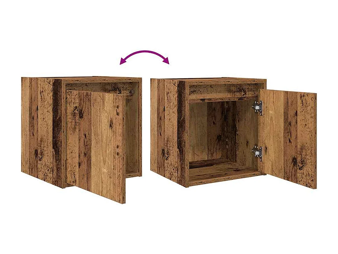 Nachttisch hängend | Wand-Nachttisch Altholz-Optik 38x34x40 cm SHL24601