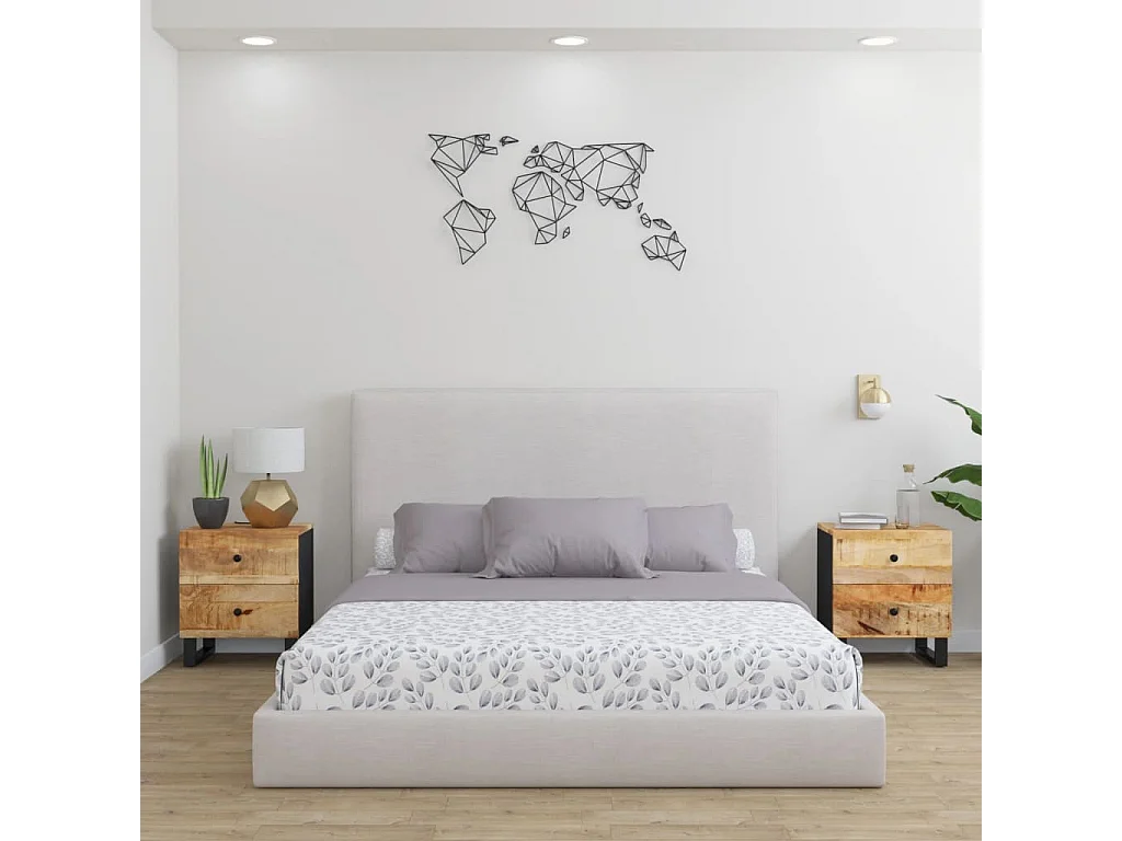 Nachttisch 2er Set-Beistelltisch 40x33x46 cm Massivholz Mango SHL36467