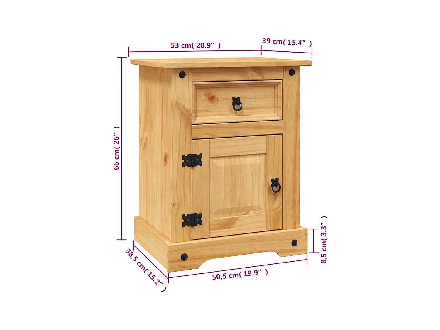 Mesita de noche | Mesilla de noche Corona Range pino mexicano 53x39x66 cm