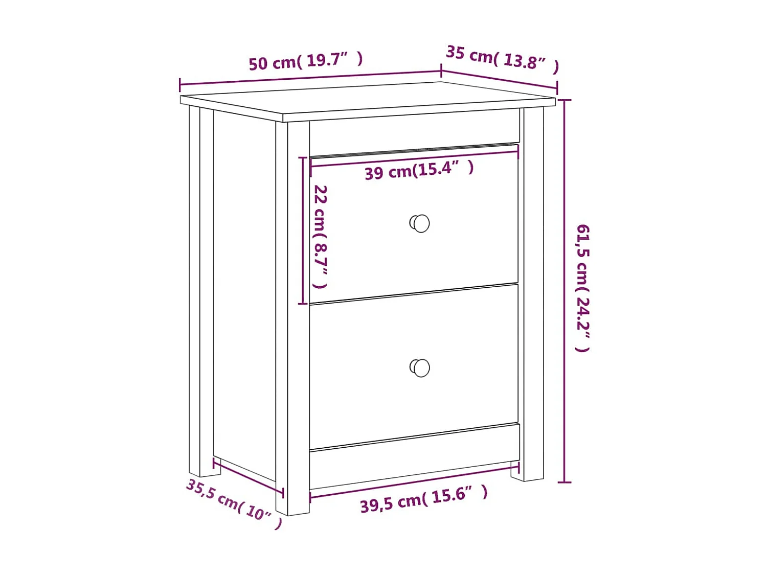 Mesita de noche | Mesilla de noche madera maciza de pino 50x35x61,5 cm