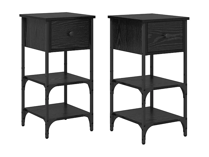 Lot de 2 Tables de chevet avec Étagères de rangement Chêne noir 34x36x70 cm