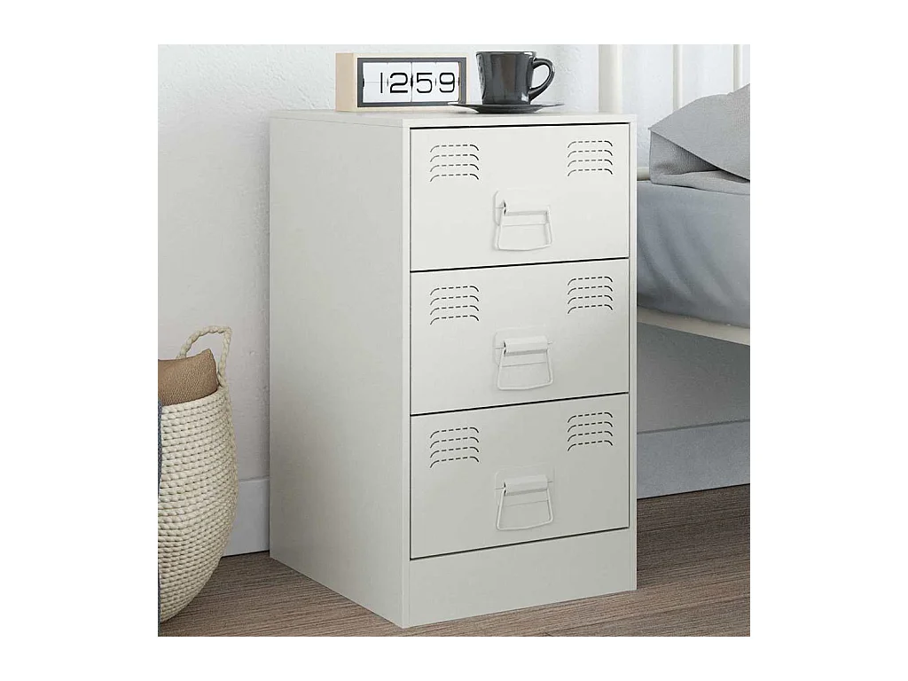 Mesita de noche | Mesilla de noche acero blanco 34,5x39x62 cm