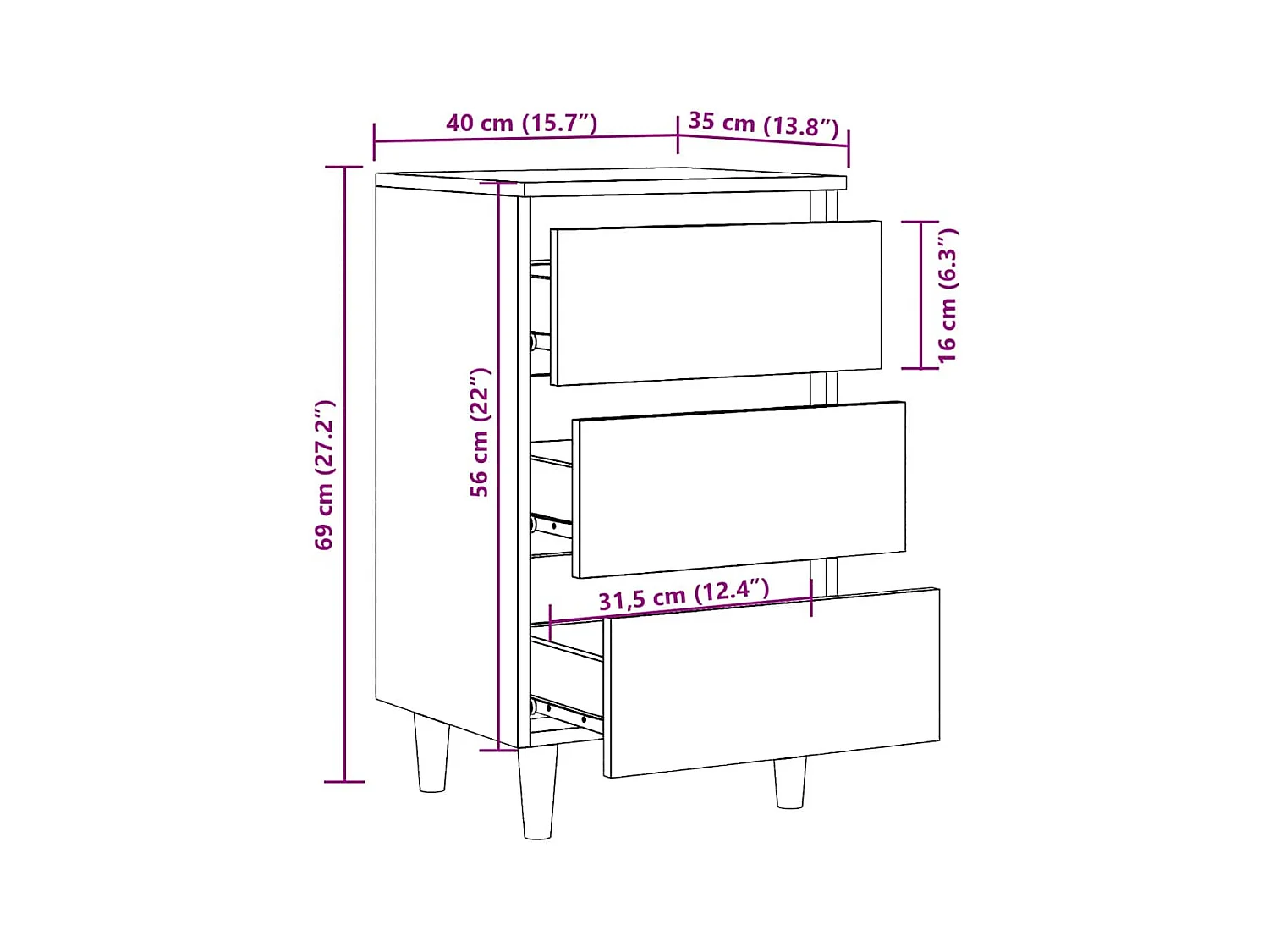 Mesita de noche | Mesilla de noche madera de ingeniería envejecida 40x35x69 cm