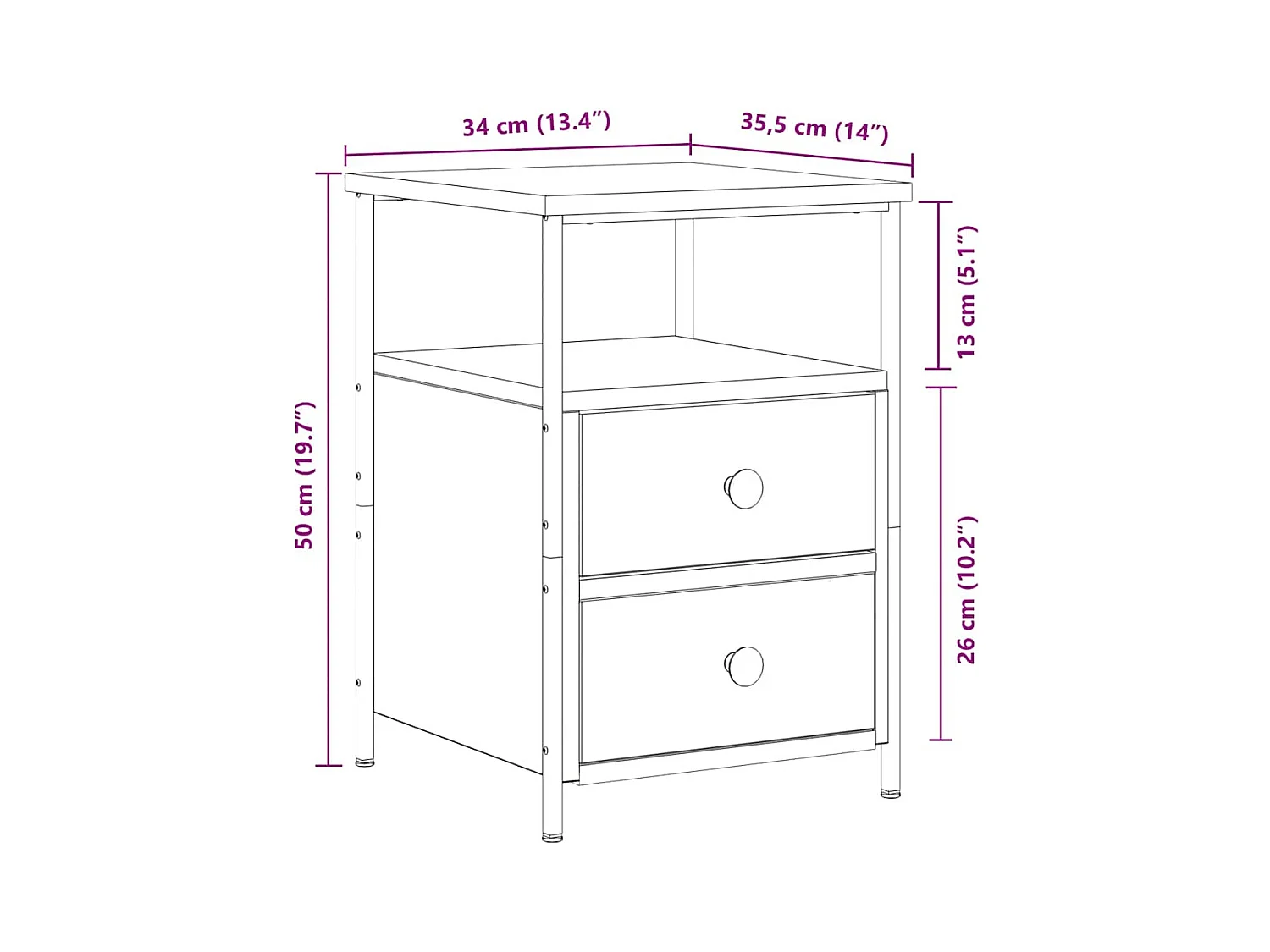 Mesita de noche | Mesilla de noche madera ingeniería roble artisan 34x35,5x50 cm