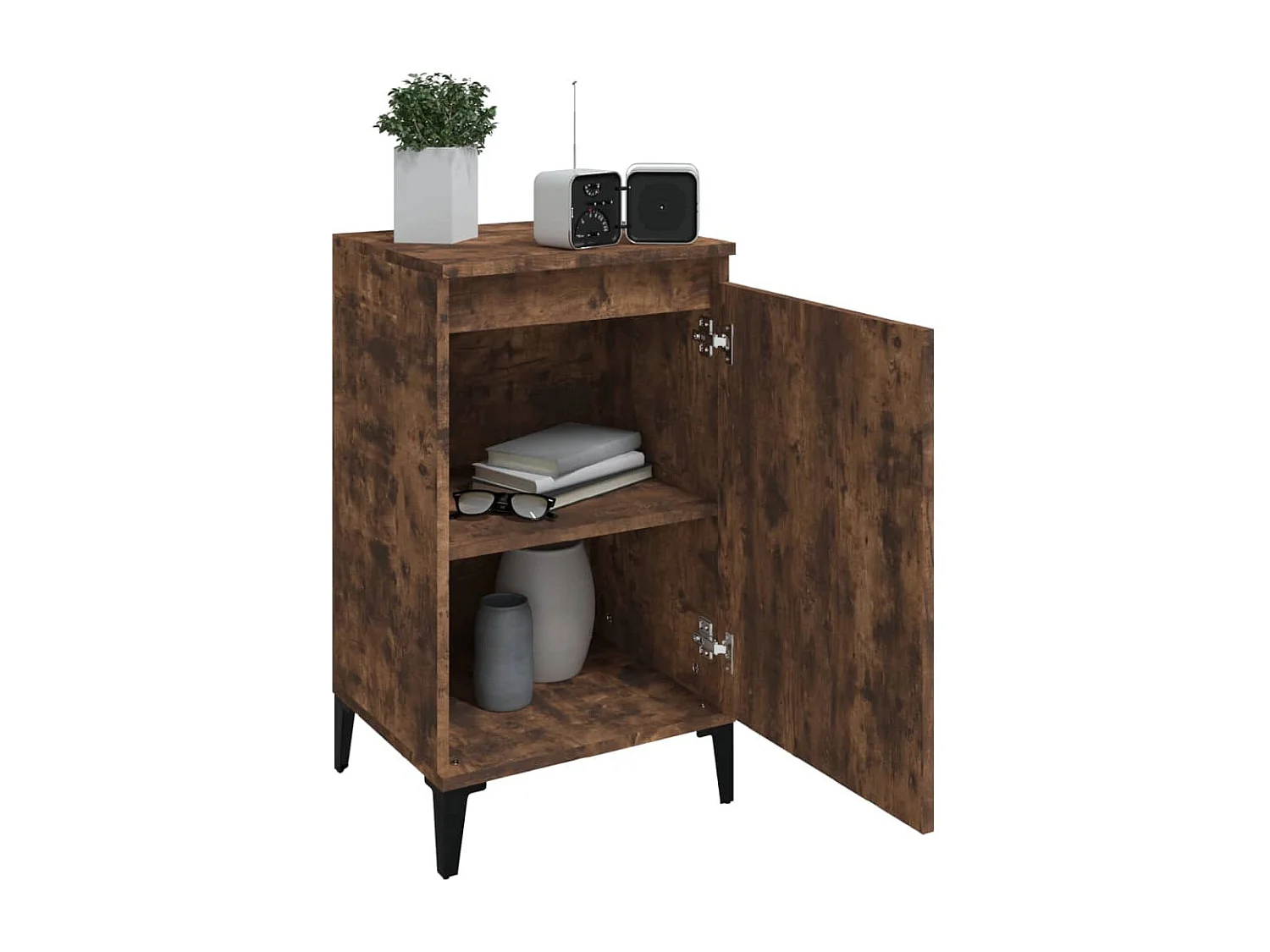 Mesitas de noche | Mesilla de noche 2 uds madera contrachapada roble humo 40x35x70 cm