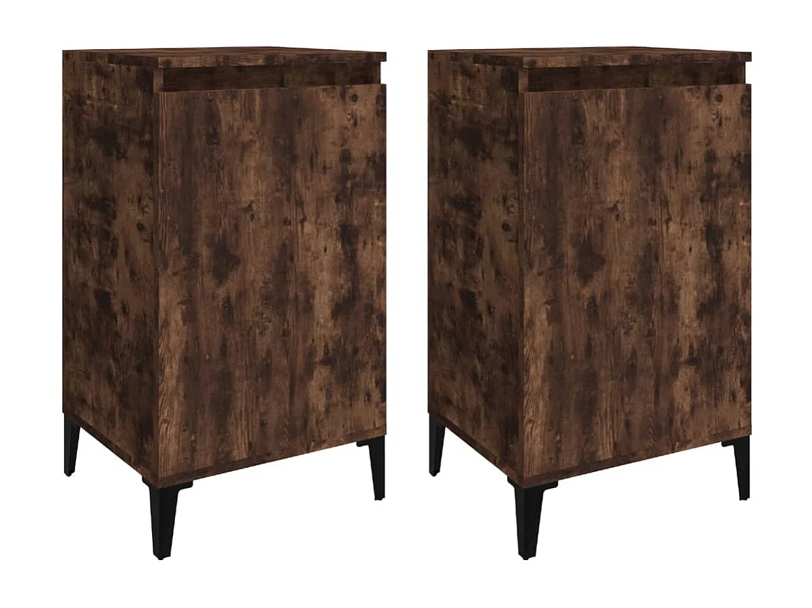 Nachttisch 2er Set-Beistelltisch-Nachttischkommode Räuchereiche 40x35x70 cm Holzwerkstoff SHL28047