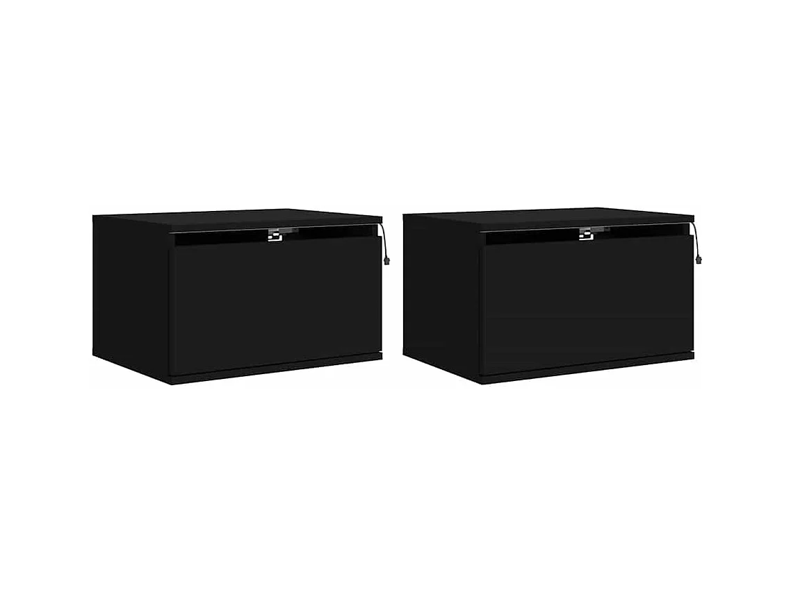 Mesitas de noche | Mesilla de noche de pared con luces LED 2 unidades negro