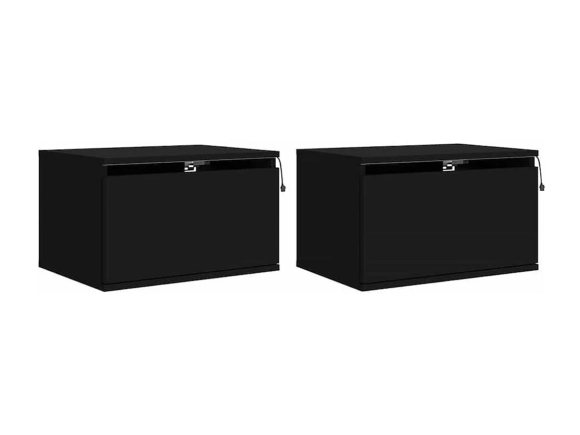 Mesitas de noche | Mesilla de noche de pared con luces LED 2 unidades negro