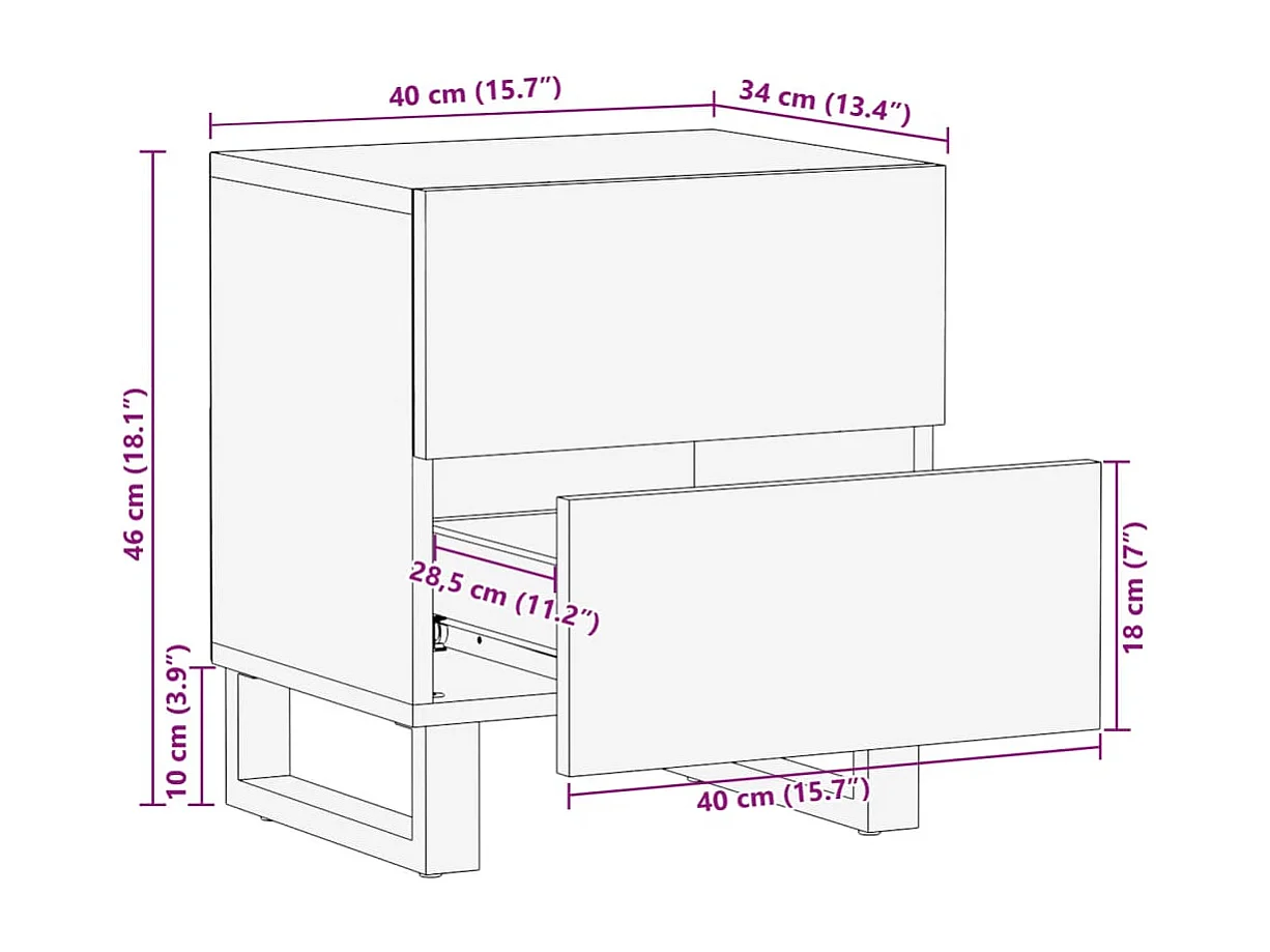 Comodino | Tavolino da notte 40x34x46 cm in Legno Massello di Acacia SHL9436