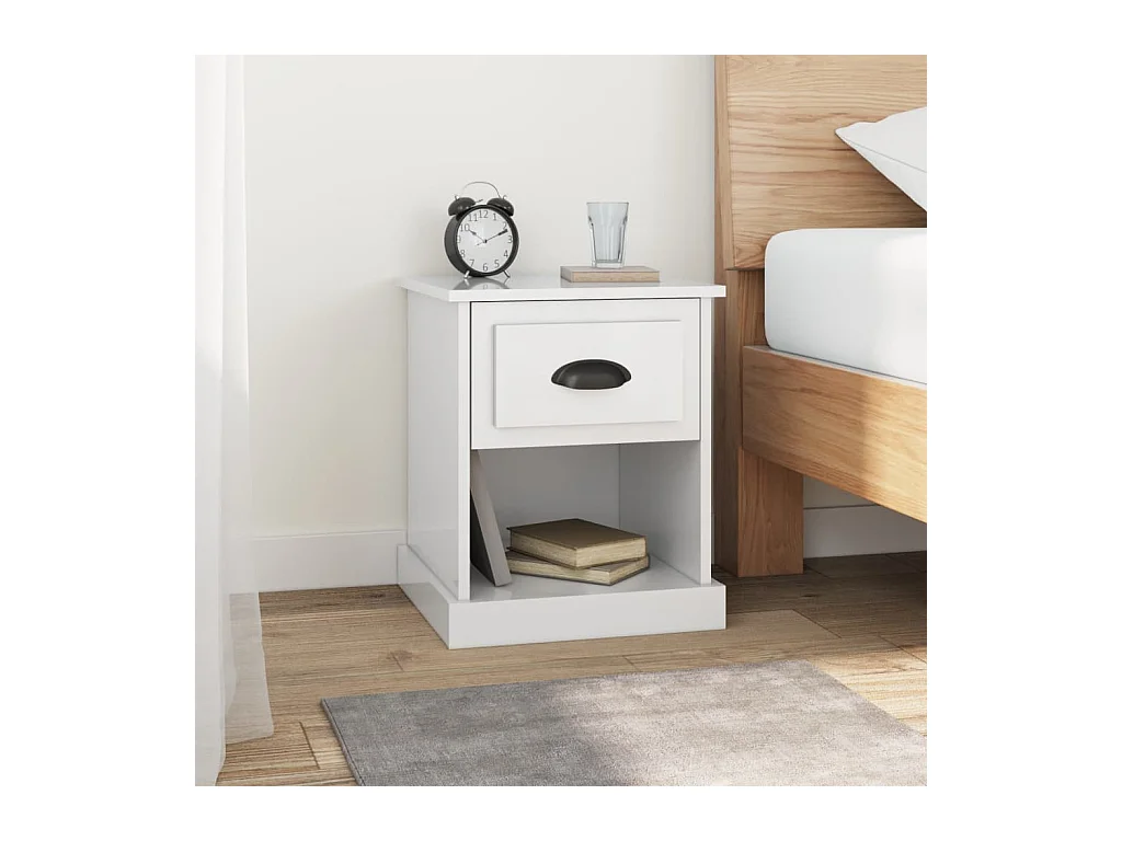 Mesita de noche | Mesilla de noche madera contrachapada blanco brillo 39x39x47,5cm