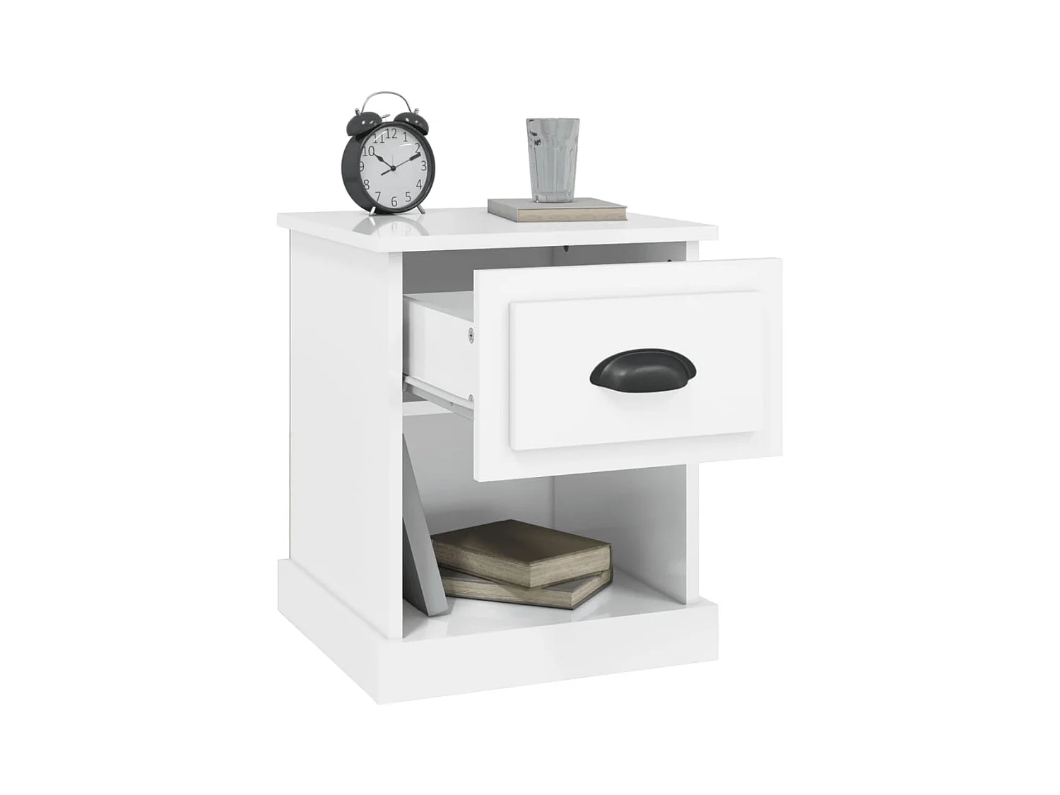 Mesita de noche | Mesilla de noche madera contrachapada blanco brillo 39x39x47,5cm