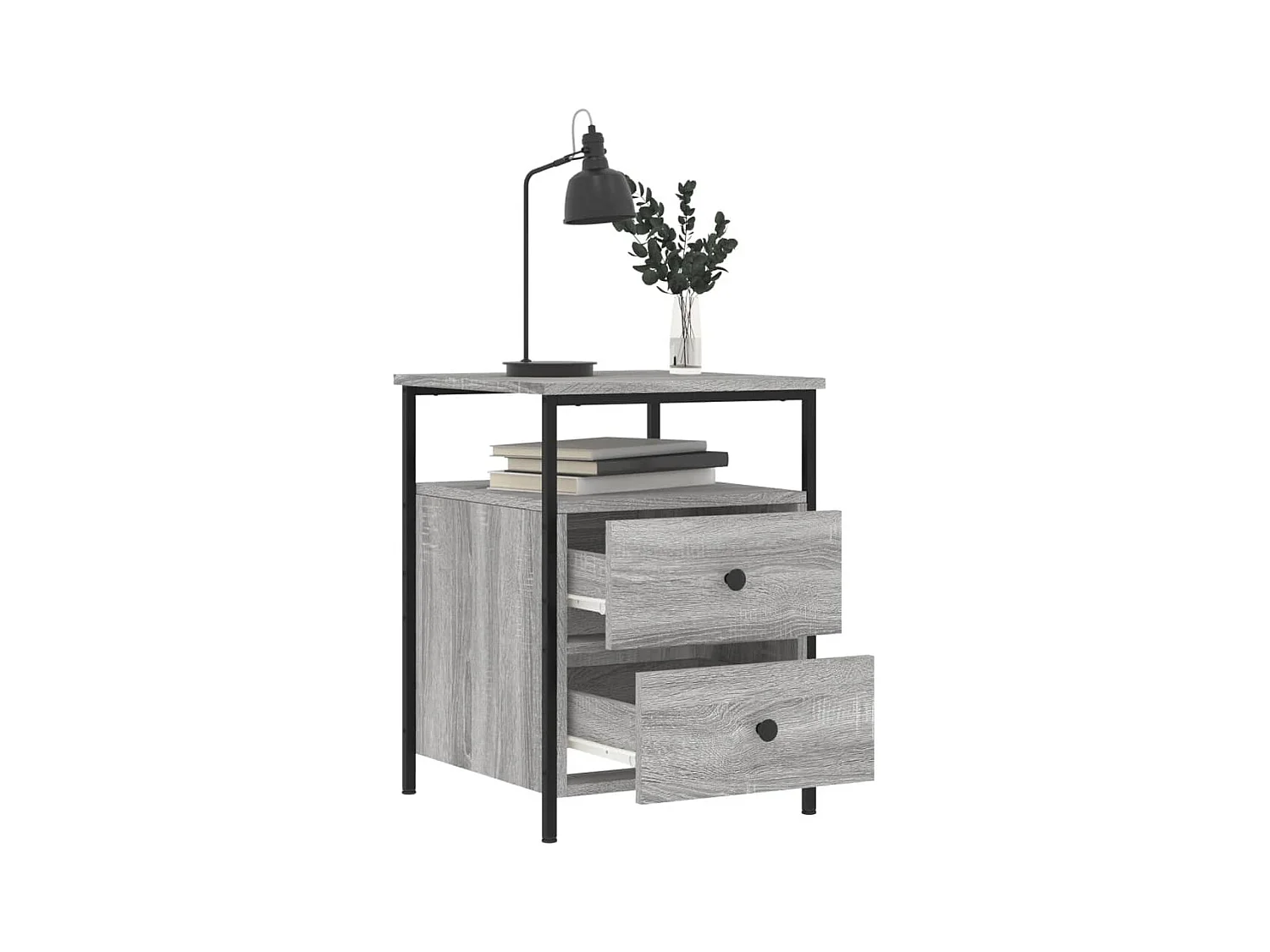 Mesitas de noche | Mesilla de noche 2 uds madera ingeniería gris Sonoma 44x45x60 cm