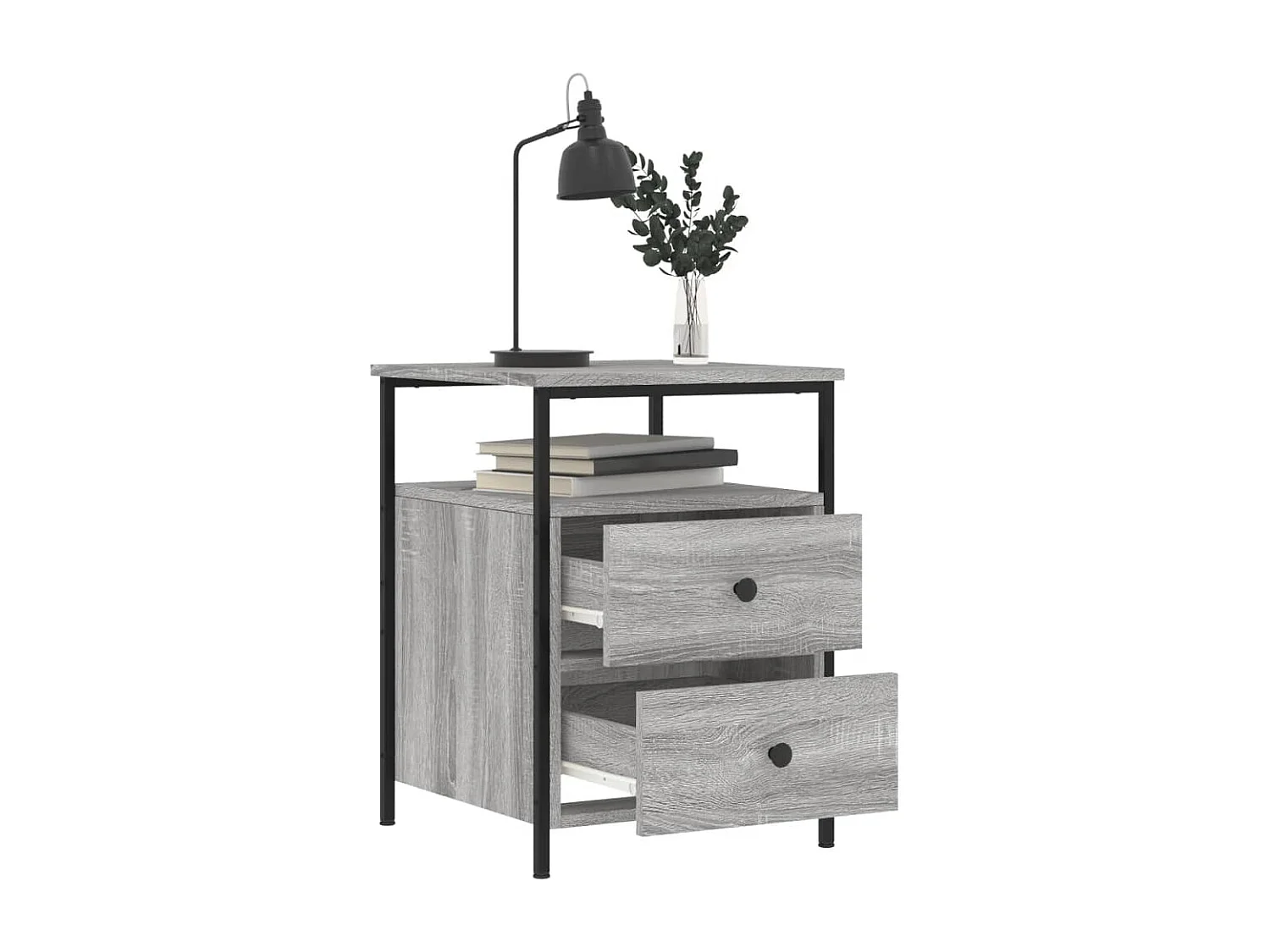 Nachttisch 2er Set-Beistelltisch-Nachttischkommode Grau Sonoma 44x45x60 cm Holzwerkstoff SHL45495