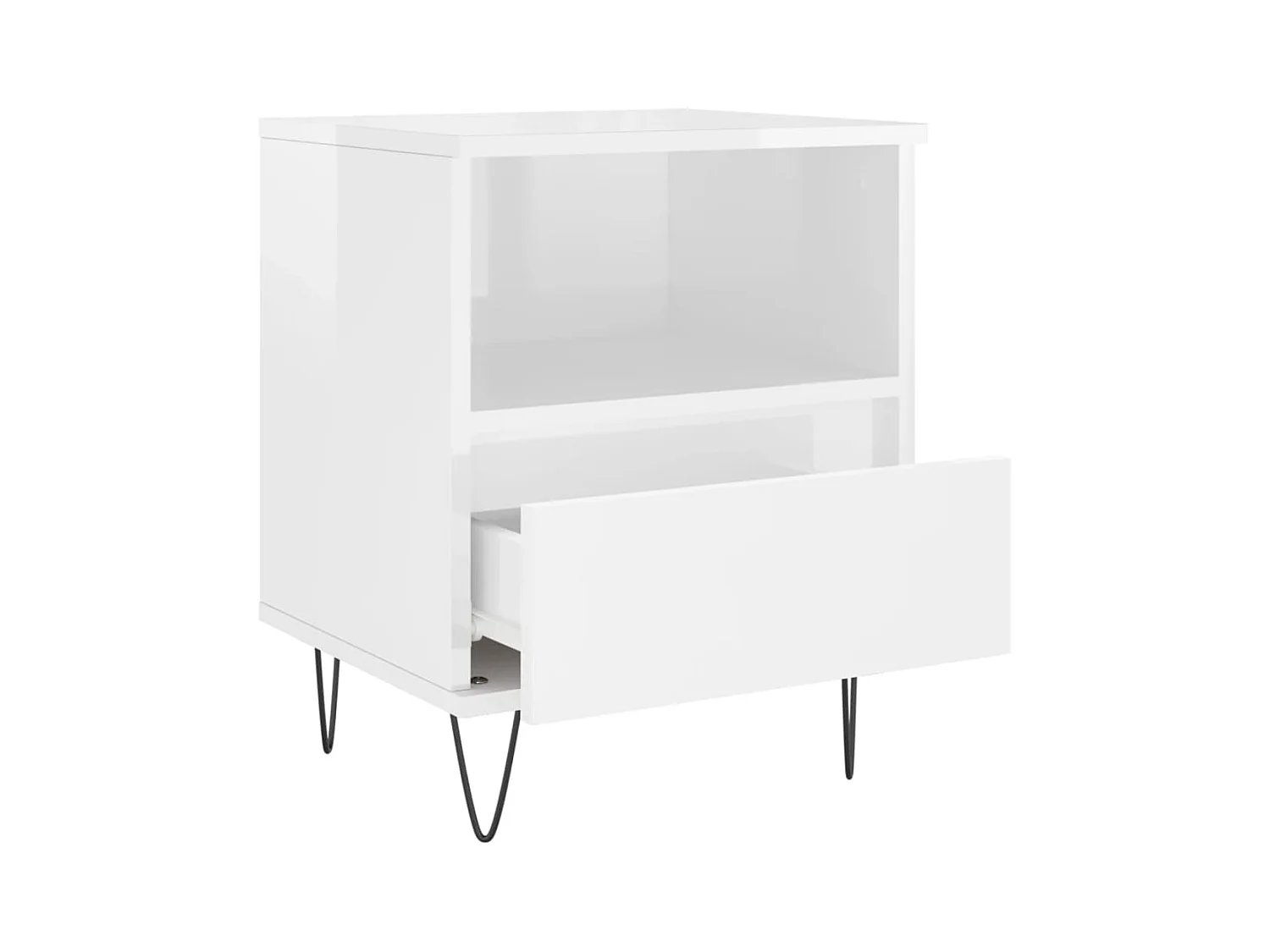 Mesita de noche | Mesilla de noche madera contrachapada blanco brillo 40x35x50 cm