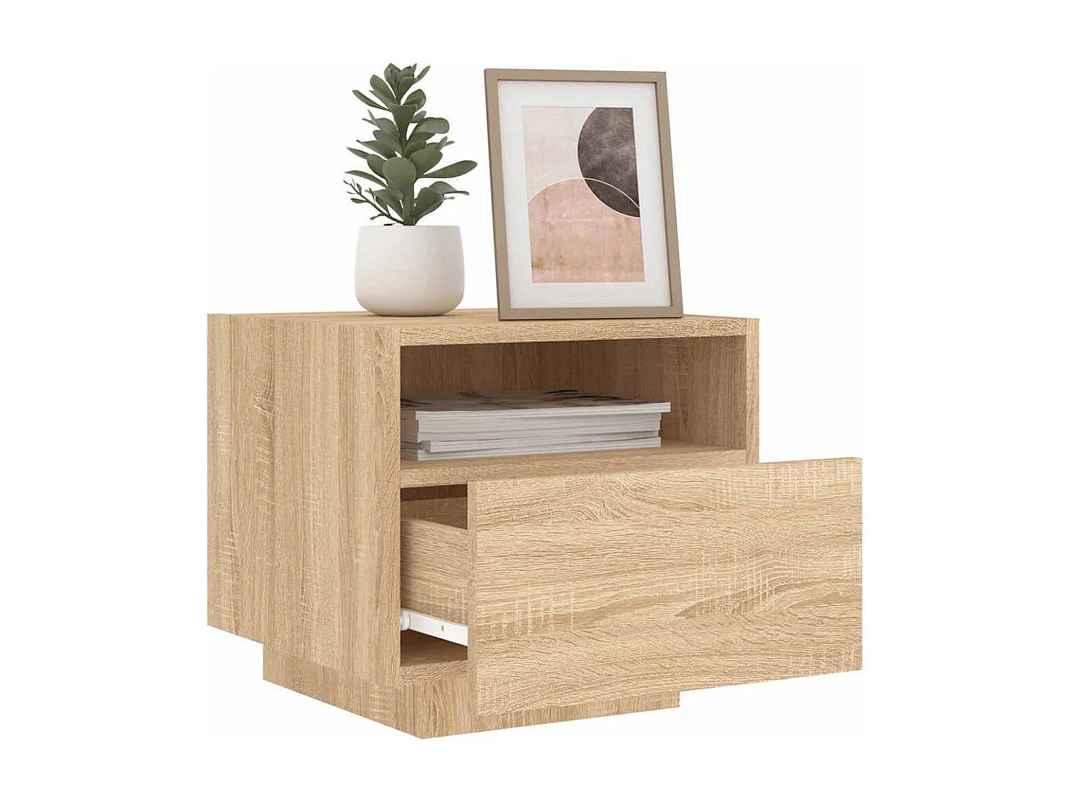 Nachttisch-Beistelltisch mit LED-Leuchten Sonoma Eiche 40x39x37 cm SHL75866