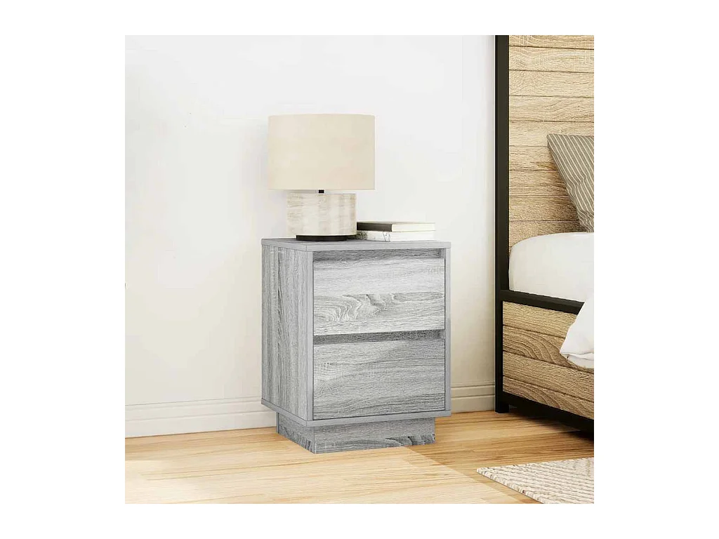 Mesillas de noche | Mesita de noche con luces LED 2 uds gris sonoma 38x34x50 cm