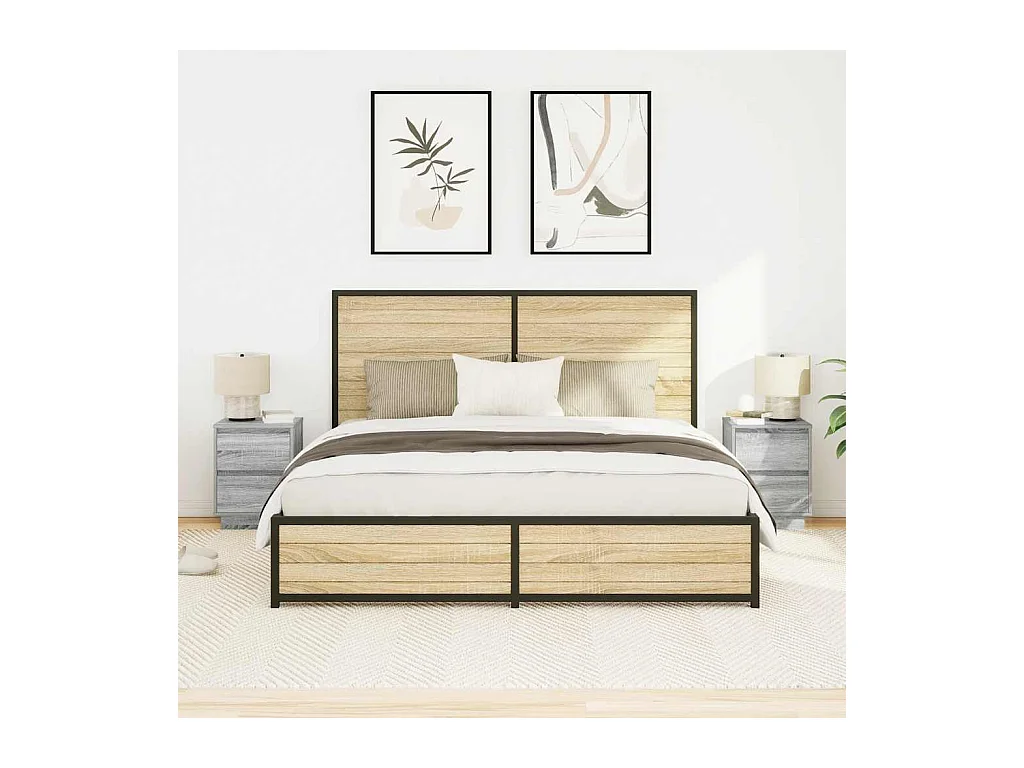 Mesillas de noche | Mesita de noche con luces LED 2 uds gris sonoma 38x34x50 cm