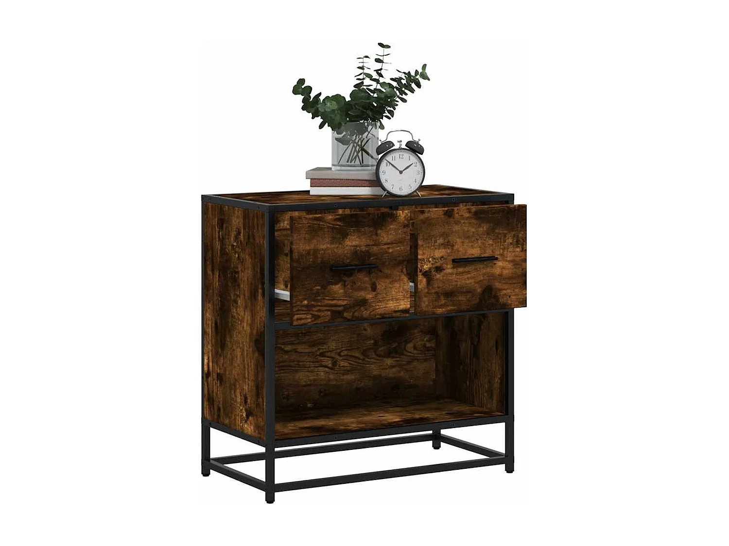 Nachttisch-Beistelltisch Räuchereiche 60x31x60 cm Holzwerkstoff und Metall SHL47939